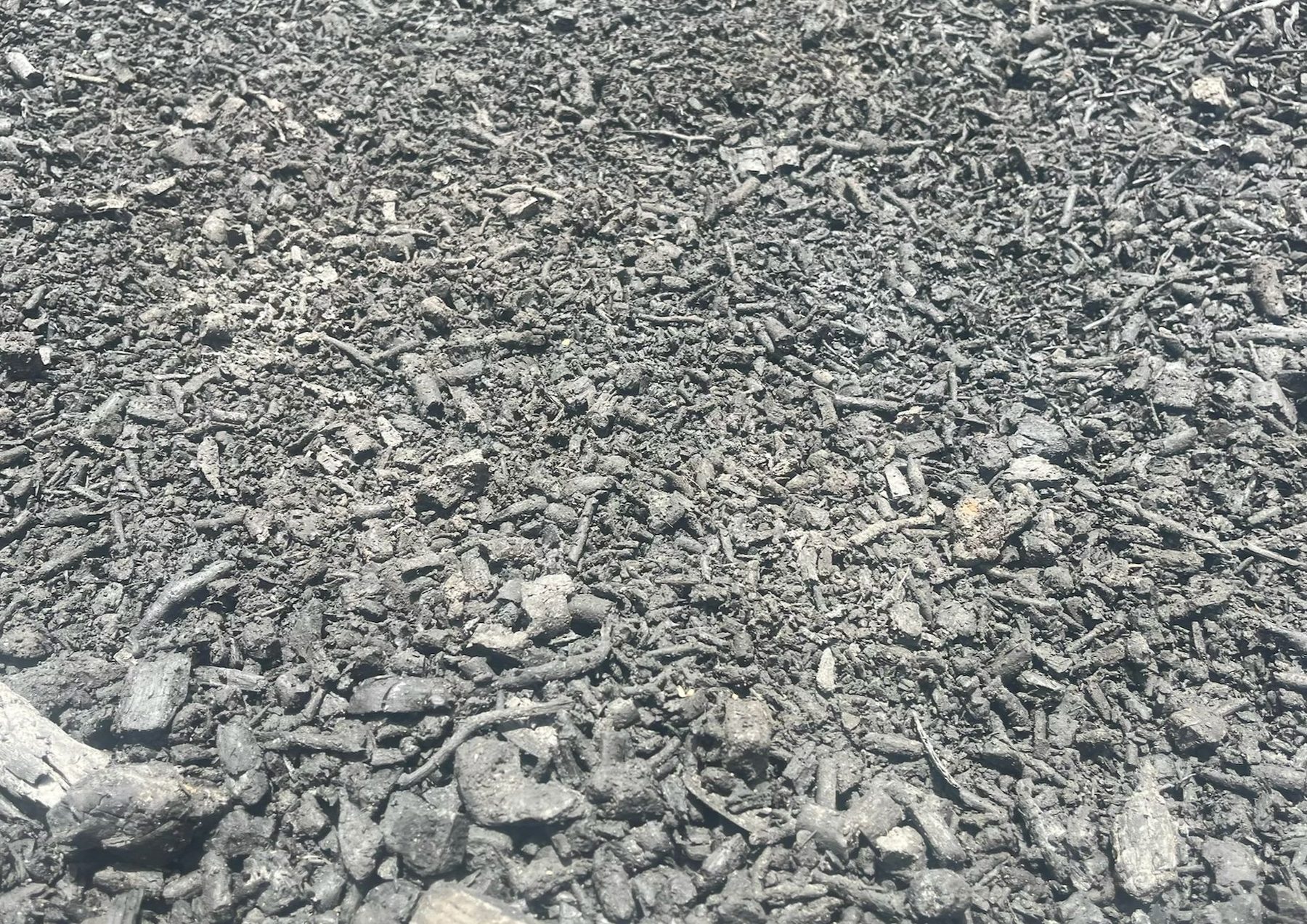 Close-up of finished biochar produced from agricultural waste
